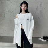 2020 new Korean version of wild personality mid-length tops loose design long-sleeved white T-shirt female