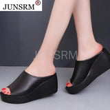 Summer Women's Wedge Slippers Concise Platform Ladies Sandals Slides Slip On Women Black/White Shoes