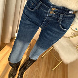 Blue Versatile Jeans Female Fall 2024 High Waist Giant Show Slim Pencil Pants Elastic Tight Small Boots