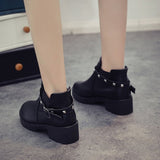 Breakj Autumn And Winter New Thick And Martin Boots Women's Round Head Rivet Belt Buckle Plus Velvet Short Boots Fashion Thin