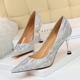 Breakj Versatile Women's Shoes Bridesmaids Wedding Shoes High Heel Shallow Pointed Sexy Nightclub Show Thin Female Singles