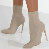 Women Boots Short High Heels Shoes For Women Autumn Winter Botas Mujer Knitted Ankle Boots Black Sock Women Heels Boots