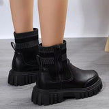 Breakj And Winter New Thick-Bottomed Round Head Elastic Knitting Martin Boots Women's Large Size Warm Women's Short