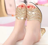 Gladiator Opened Toe Summer Sandal Rhinestone Square Heel Sandals Women Hight Heel Sandals Plus Size