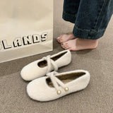 Breakj Design Simple Hairy Mary Jane Shoes Round Head Flat And Beige Mono Shoes Korean Version Of Gentle Pedaled Flat