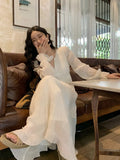 Spring Pure Color Fairy Midi Dress Woman French Elegant Evening Party Dress Casual One Piece Dress Korean Fashion