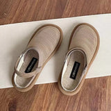 Breakj Linen Sandals Women One Shoe Two Soft Sole Tou Half Slippers Outside The Gas Mesh One Foot Pedal
