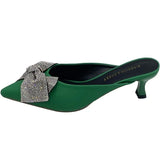 Fashion Crystal Butterfly-knot Green Women Sandals Mule High Heels Slippers Pointed Toe Slip-On Party Shoes Sandaleas De
