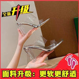 Breakj Transparent High-Heeled Women 2025 Summer New Word With High-Heeled Slippers Crystal And Coarse Sandals