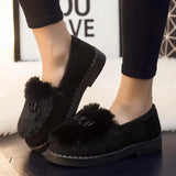 2020 Autumn Winter Women Ballet Flats Lovely Bow Warm Fur Comfort Cotton Shoes Woman Loafers Warm Fluffy Zapatos De