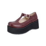 Womens T-Strap Chunky Heel Goth Platform Mary Jane Lolita Shoes Punk Thick High Platform Cosplay Flats Round Head French
