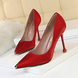 Breakj Fashion Banquet Women's Shoes With High Heel Satin Shallow Metal Pointed Sexy Show Thin Single