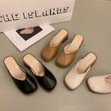 Breakj Version Of Baotou Slippers Women Wear 2025 Autumn New Leather Fashion Half-Slippers Lazy Coarse Muller