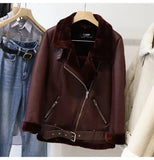 New Winter Women Female Fur Leather JacketFaux Lamb Leather Jacket Aviator Jacket Thick Faux Leather Fur Sheepskin
