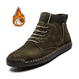 o'clock 2020 Quality Winter Men's Leather Boots Outdoor Comfortable Elastic Sock Male Shoes Casual High-Top Lace-up