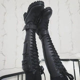 Design High Quality Female Motorcycle Boots Square Heel Lace-Up Narrow Band Winter Cool Street Women Knee High Boots