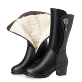 Winter Knee High Boots Wool Fur Inside Warm Shoes Women High Heels Soft Leather Shoes Platform Snow Boots Footwear