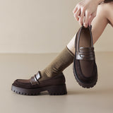 Size 34-40 Women Loafers Real Leather Fashion Platform High Heels Shoes For Woman Spring Casual Office Lady