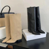 Women Gladiator Long Boots Trend Pointed Toe Mid Heels Shoes Elegant Winter New Knee High Woman Knight's Snow Botas Pumps
