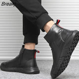 Men Leather Boots Slip on Ankle Boots Classic Platform Men's Shoes Fashion Male Martern Booties Casual Chelsea Botas