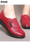 Autumn Women Cut-Out Solid Color Pu Leather Loafer Side Zipper Flats Casual Ladies Work Shoes Oxford Mother Single