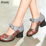 Retro New Autumn Bow Handmade Genuine Leather Shoes Woman Fashion Shoes Women High Heel Shoes Non-slip Lady