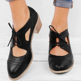 Summer Vintage London Brogue Shoes Women Lace Up Sandal Chunky High Heels Cut-Outs Female Casual Plus Size 35-43 Woman
