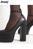 Pumps Chunky Heel Ankle Strap Shoes 2023 Spring Summer Fashion Sexy Mary Janes Wedding Shoes Pumps Big Size
