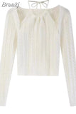 Knitted Sweater Women Korean Fashion Fake Two Pullover Office Lady 2023 Autumn Elegant Long Sleeve Crop Tops Pure