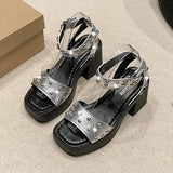 Breakj Rivet High Heel Sandals In The Summer Of 2025 Women's Thick Heel With Buckle Toe Fashion