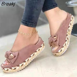 Women Woven Thick Sole Slippers Soft Stitching Ladies Sandals Comfortable Flat Sandals Women Open Toe Beach Shoes Woman