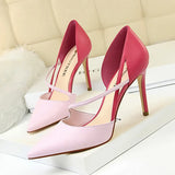Breakj Korean Version Of Fashion Sweet High Heels Women's High With Shallow Mouth Pointed Head Color Hollow One Word Belt Show Thin Single