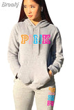 Hoodies Sporty Two Piece Set Women PINK Letter Print Sweatshirt And Skinny Pants Tracksuit Autumn Winter Casual