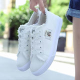 New Spring Summer Women Canvas Shoes flat sneakers women casual shoes low upper lace up white