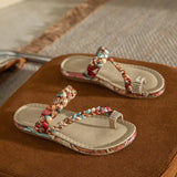 Summer Women Beach Bohemian Print Flip Flops Fashion Flower Rhinestone Weave Gladiator Non-slip Slides Slipper