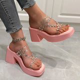 Bottom Water Drill High Heel Slippers Women 2025 Summer New Set Of Sandals Women Transparent With Thick Heel Wearing Cold