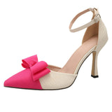 Breakj Women's High Heels Fashion Women's Shoes Bow Hollow Fine Heel Head Bow Ladies Shoes Muller Women's