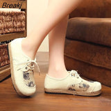 Wash Painting Womens Linen Cotton Sneakers Comfortable Low Top Lace up Flat Shoes Ladies Breathable Walking