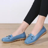Women‘s Spring Casual Shoes Ladies Soft Leather Butterfly-Knot Flats Non-Slip Rubber Sole Loafers White Shoes for