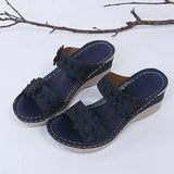 2022 summer ladies casual shoes retro flower fish mouth sandals ladies rhinestone mid-heel wedge sandals open toe large