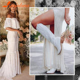 Women's Western Boots 2023 Autumn Winter Fashion Chunky Heeled Cowboy Boots Vintage Style Country Western Cowgirl White