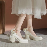 Breakj Heels Women 2024 New Pearl French Thick With Non-Slip White Mary Jane Gentle Wind Shallow Single Shoes