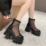 New Summer Fashion Women's Boots Mesh Breathable Thick Sole Non Slip Zipper Round Head Casual Spring and Autumn High