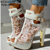 New Ladies High Heels Belt Buckle Peep Toe Hollow Platform Sandals Shoes Woman Party Summer Boot Big Size