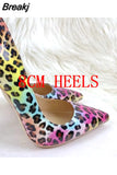 Leopard Print Women Pointed Toe Stiletto Pumps Sexy Celebrity Night Club Party High Heel Shoes Woman Large Size