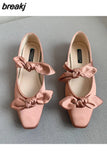 Women Flat Bottom Ballet Shoes Female New Bow Band Retro Shallow Mouth Women's Shoes Size