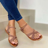 2021 Summer Women Flat Sandals Gold Open Toe Beach Shoes Gladiator Cross Strappy Ladies Sandals Zapatos