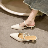 Breakj Summer New With Cool Slippers Women's Pointed Beige Temperament High-Heeled Shoes Wearing A Foot Pedal Fashion Single