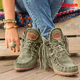 Women Ankle Boots Retro Medieval Faux Suede Leather Tassel Short Boot Round Toe Western Cowboy Boots Casual Shoes Size