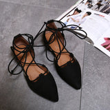 cross-tied gladiator summer shoes woman pointe toe cut out flat lace up ballet flats Roman style D'orsay shoes big size